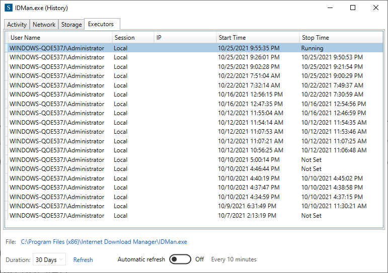 Checking the executors of processes using the SNM app manager 