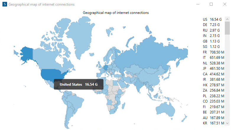 Geographical map of internet connections