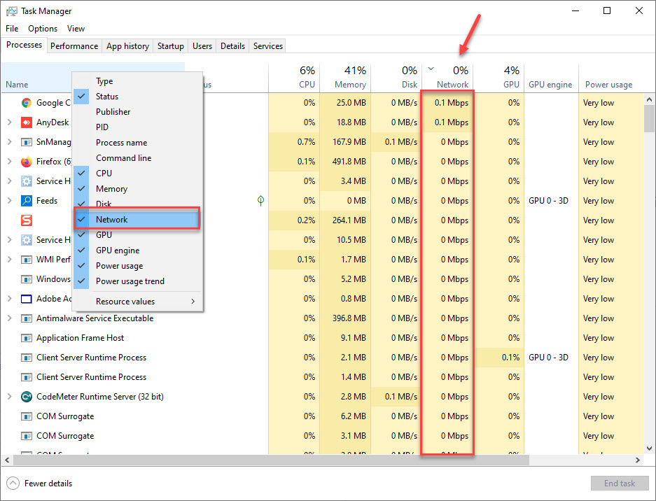 How to monitor network and internet usage by the task manager