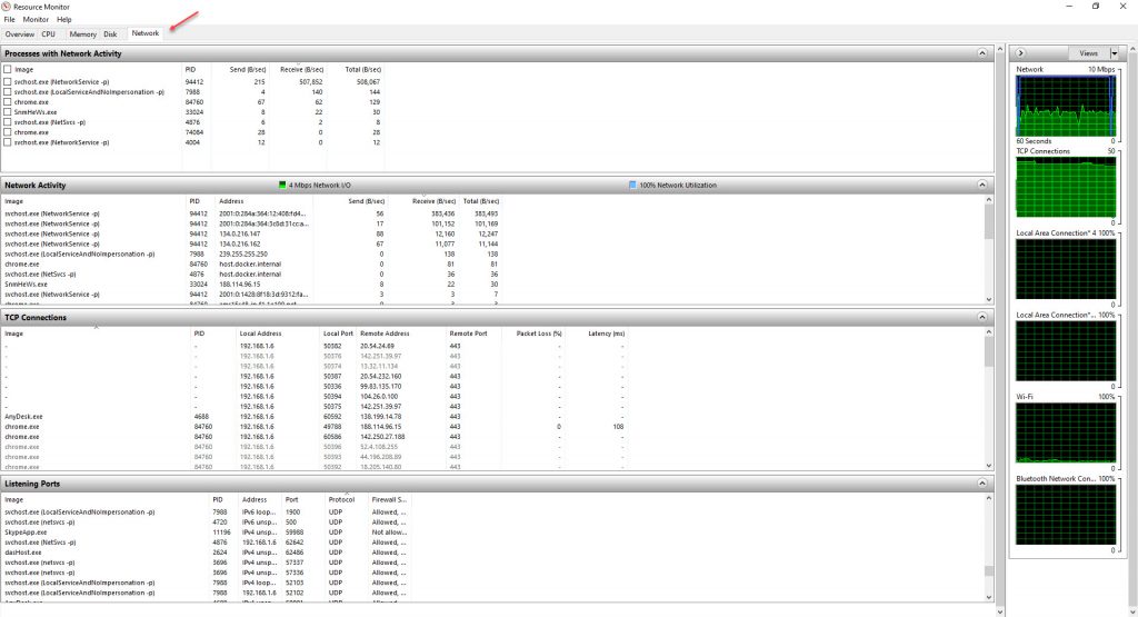 Monitor network details using resource monitor